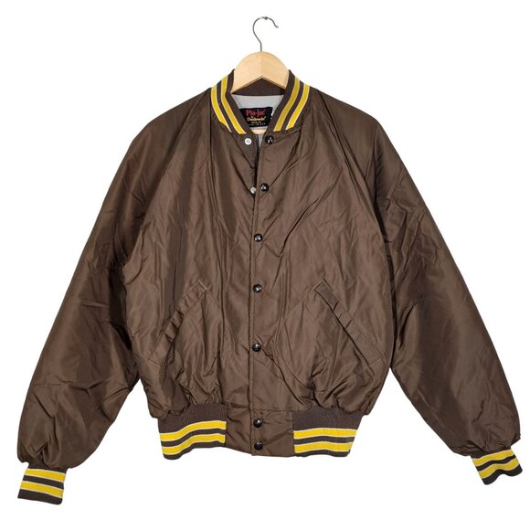 60s Vintage Brown Quilted Bomber Jacket Mens L Pla-Jac By Dunbrooke USA Snap